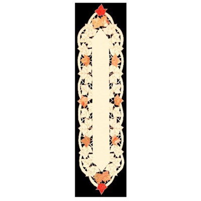 54" Beige and Red Autumn Elegance Embroidered Fall Leaf Table Runner