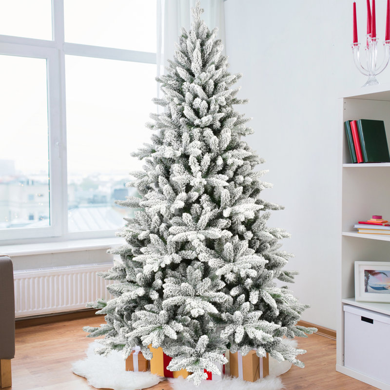 Arbre de Noël 6 pi avec 1100 pointes, arbre à charnières enneigé réaliste PE + PVC pour la décoration des Fêtes, 6'