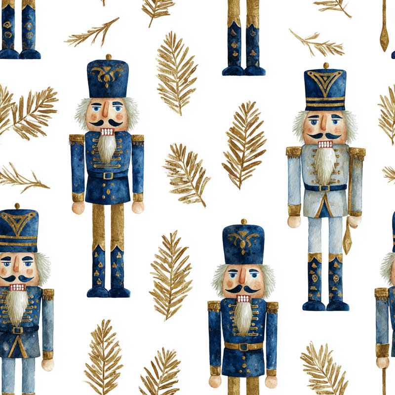 Blue and Gold Nutcracker Pattern Wrapped Canvas Wall Art