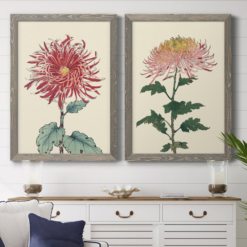 Toile de chrysanthème, H 31,5 po x l 47 po x P 1,5 po, Toile avec cadre gris