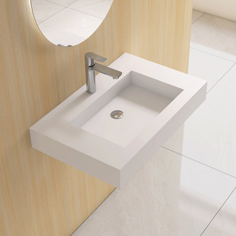 30" Wall Mounted Bathroom Sink Solid Surface Sink, White