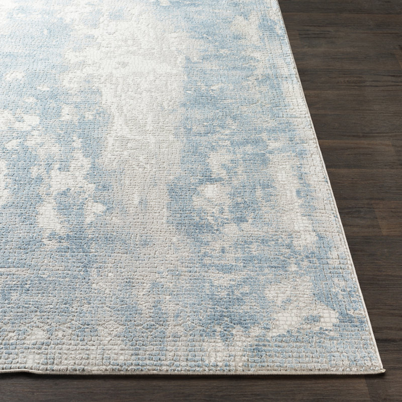 Tapis abstrait bleu ciel / gris Omaha, Rectangle 2 pi x 3 pi