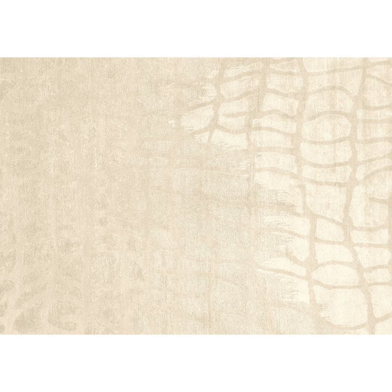 Hand Knotted Abstract Area Rug in Eggshell, Rectangle 8' x 10'