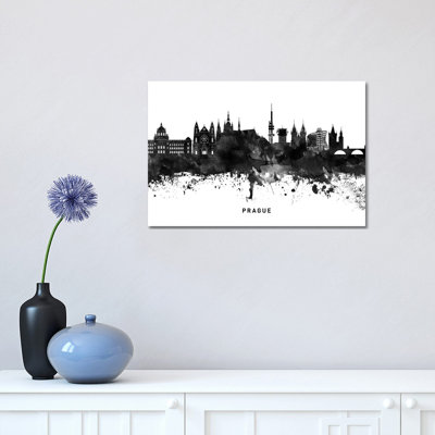 Prague Skyline Black & White - Wrapped Canvas Print