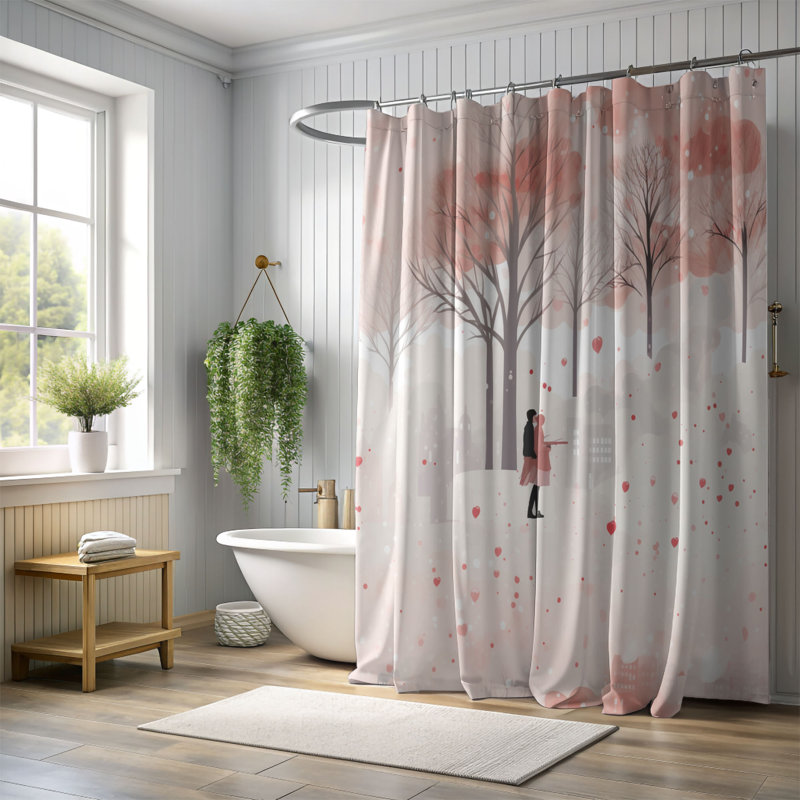 Rose paire - rideau de douche Premium 91, H 74 po x l 71 po
