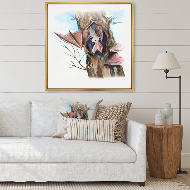 Bat in a Hollow Tree - Traditional, reproduction d'art sur toile, H 16 po x l 16 po x P 1 po, Cadre flottant doré