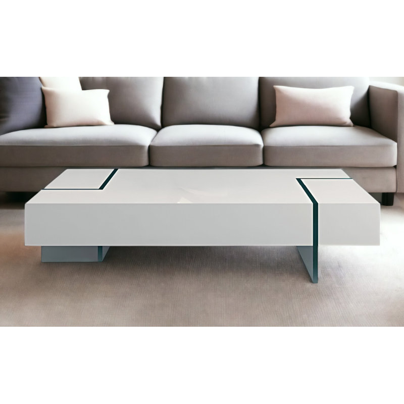 Table basse 53 "en bois et verre clair et blanc