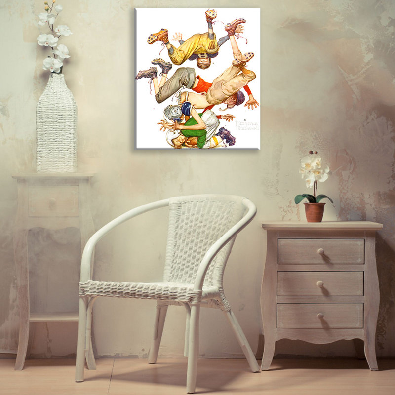 «First Down Football» par Norman Rockwell, toile tendue avec châssis, H 24 po x l 17 po