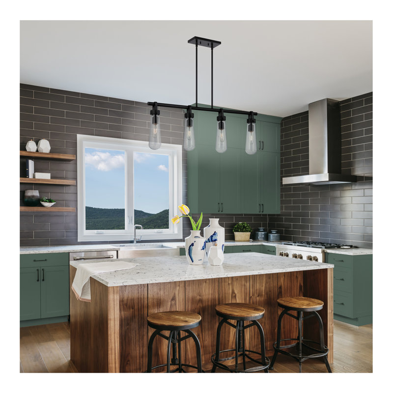 Luminaire suspendu linéaire à 4 lumières pour îlot de cuisine Malupo, Bronze vieilli