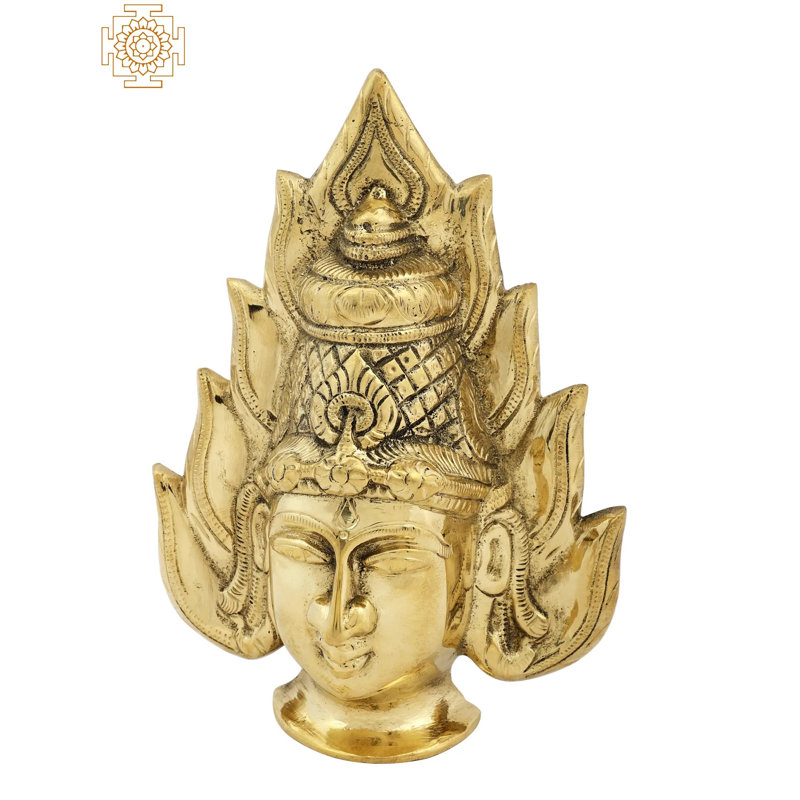 Masque de visage en laiton de 8 po - déesse gardienne de l'Inde du Sud fait à la main pour décoration spirituelle