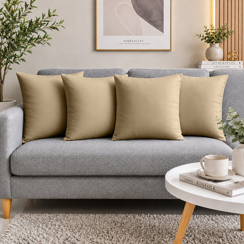 Classic Microfiber Cushion Cover Fade Resistant for Sofa and Bed, BEIGE