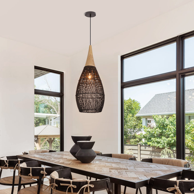 Luminaire suspendu rustique en bambou, H 112,20 po x l 13,77 po x P 13,77 po