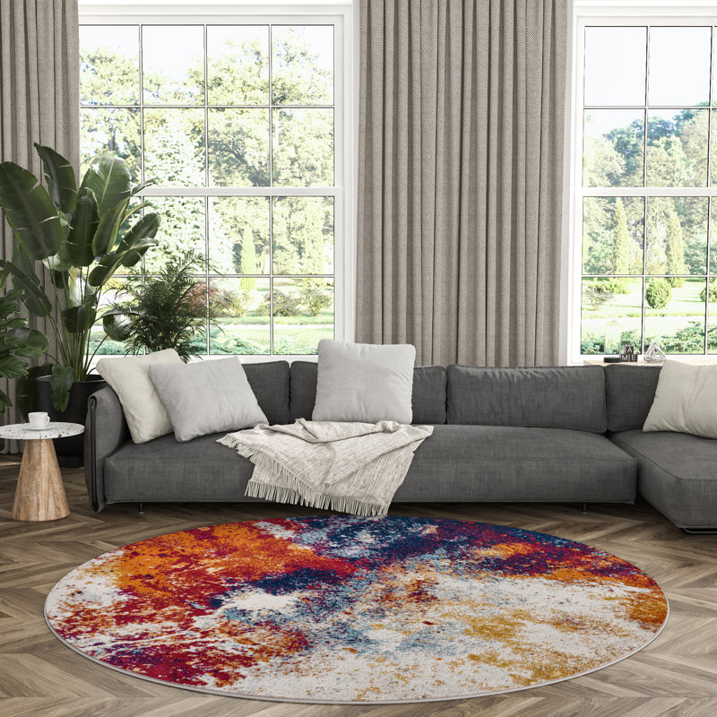 Abstract Contemporary Indoor Area Rug for Living Room, Dining Room, Bedroom, Round 7'10"