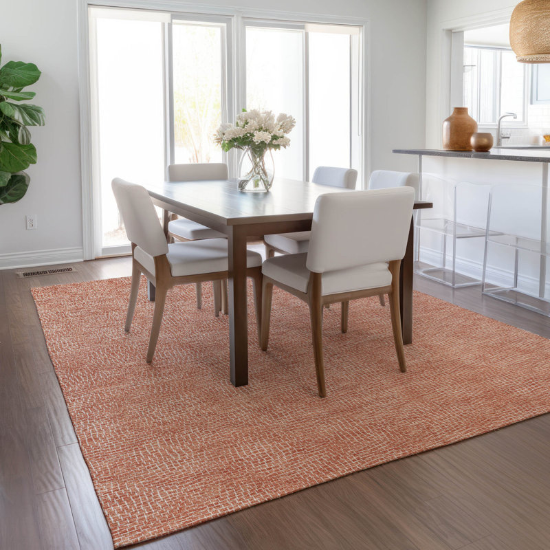 Copper Rectangular Synthetic Outdoor Rug with Stain Protection