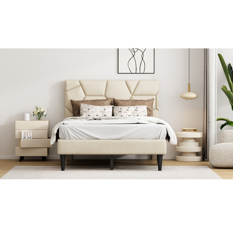 Size Bed Frame With Storage Headboard, Metal Platform Bed No Noise, Mattress Foundation Strong Metal Slats Support No Box Spring Needed
