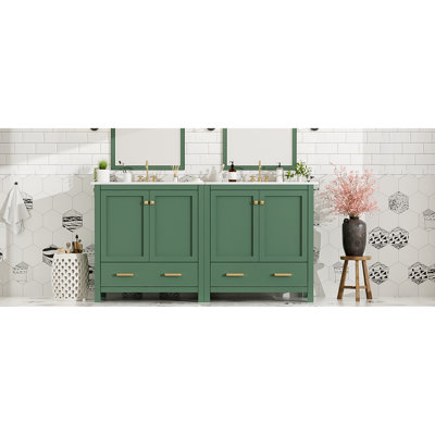Meuble-lavabo double 60 po gris, lavabos en céramique et rangement efficace - Mobilier de style contemporain