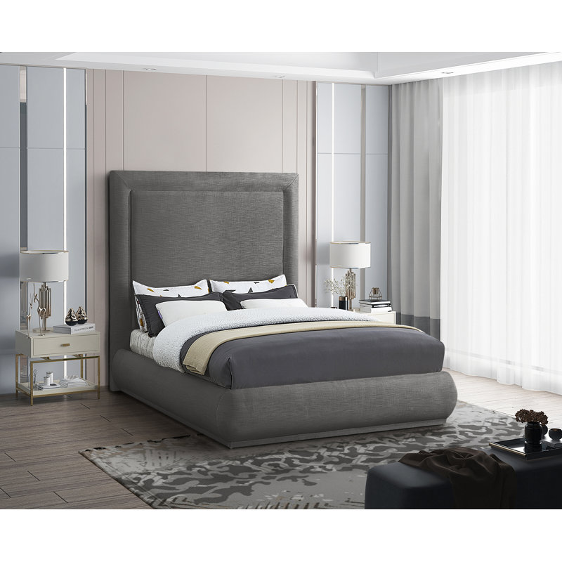 Prudhoe Upholstered Platform Bed, Queen, Grey Linen Textured Fabric