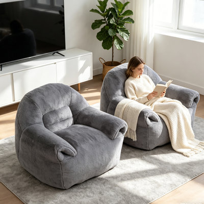 Set of 2 Large Bean Bag Chair with Filler, Comfy Faux Fur Bean Bag Chairs for Adults and Kids, Lazy BeanBag Sofa Stuffed Floor Sofa with Memory Foam for Bedroom Apartment Living Room