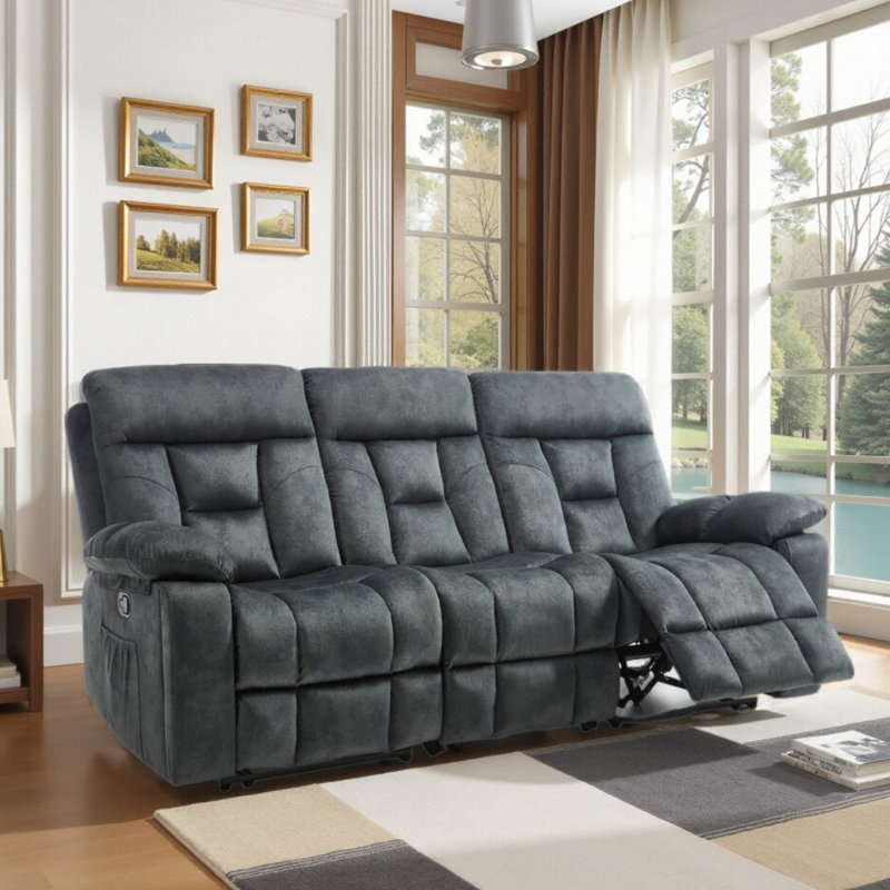 Canapé inclinable manuel surdimensionné de 91,34 po de largeur avec poche latérale de Kyren - Canapé de style cinéma maison avec accoudoirs coussinés
