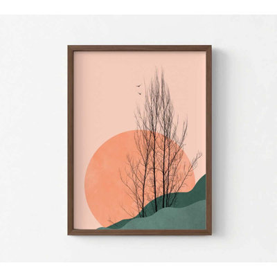 «Abstract Nature Poster - Sunrise Hills & Bare Trees», reproduction d'art