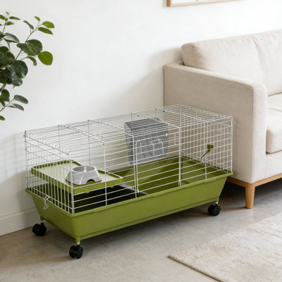 Easy - To Clean Small Animal Enclosure For Dwarf , In Color, Four Wheel Mobility, Openable Doors, Deep Litter Base Spacious Cage Rabbits And Chinchillas, Design With Brakes, Assembly Required, Good