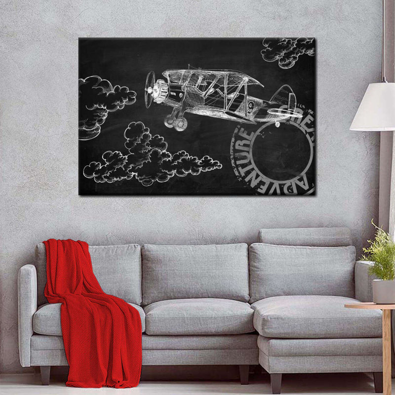 Tableau noir avion sur toile, H 26 po x l 39 po x P 1,25 po