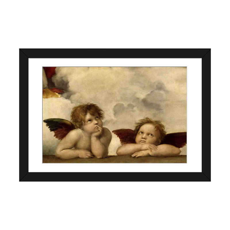 «The Two Angels» par Raphael, reproduction d'art sur toile, Papier d'art encadré noir, Blanc, H 24 po x l 32 po x P 1 po