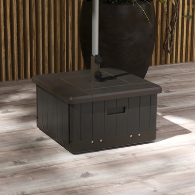 Table de parasol remplissable de 175 lb, 31 po, brun, avec roulettes et poignées pour une base portable amusante, facile à manipuler à l'extérieur