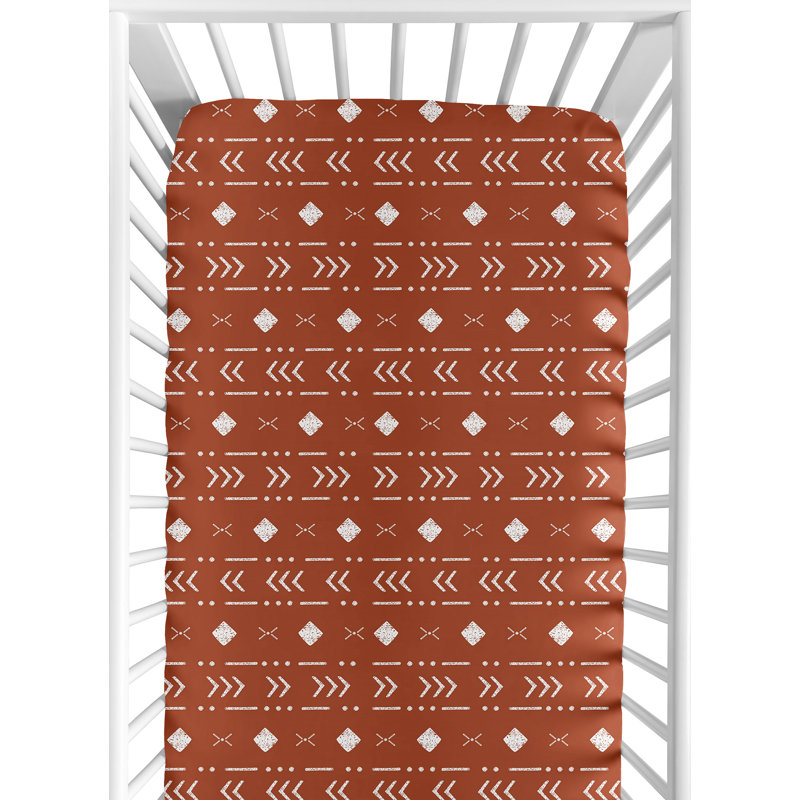 Drap-housse pour lit de bébé Boho Tribal, Orange rouille / blanc
