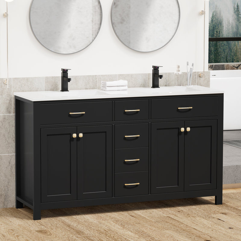 Manrique Shavon 60" Double Sink Bathroom Vanity With Resin Top, Shock-resistant, Zinc Alloy Faucet, Assembly Required