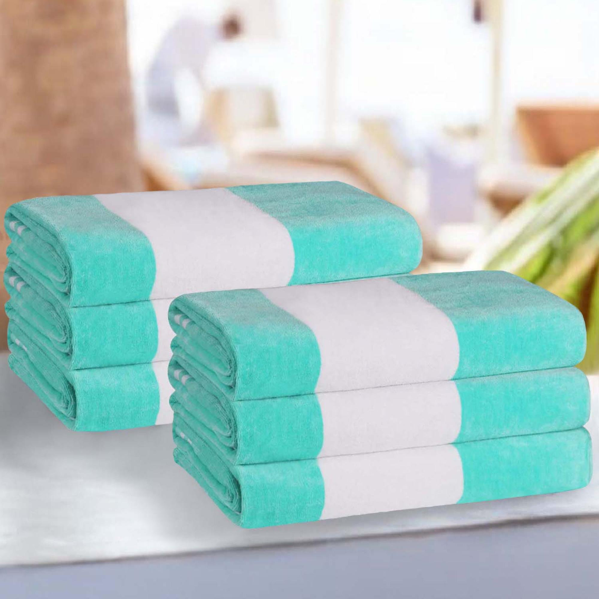 Calheta Cotton Oversized Cabana Stripe Beach Towels, 6, Mint