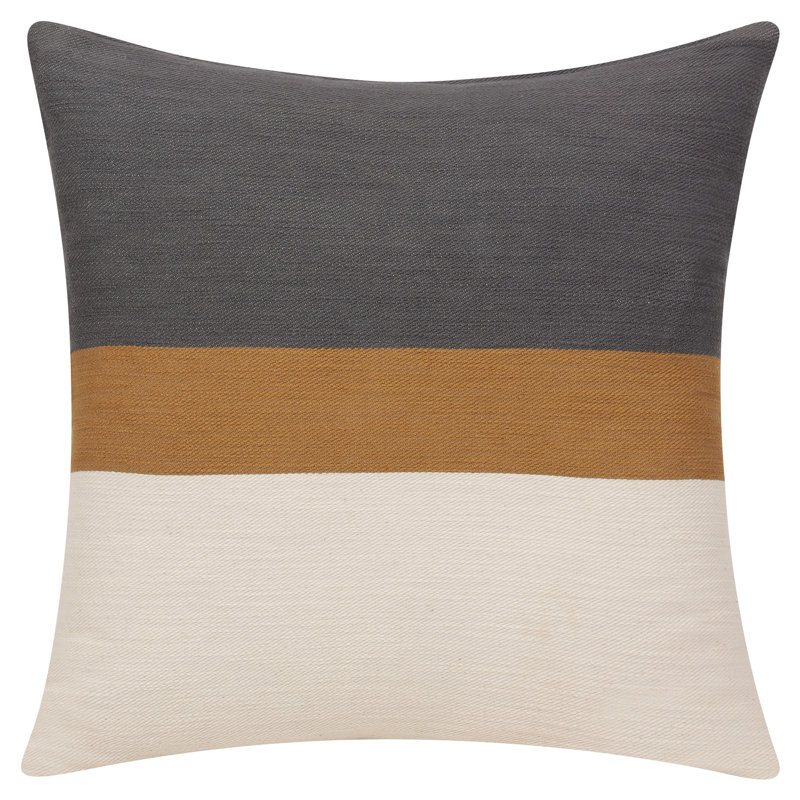 Multi Brown/Gray Striped Handmade 100% Cotton Throw Pillow, 20" x 20", Pillow Cover & Insert