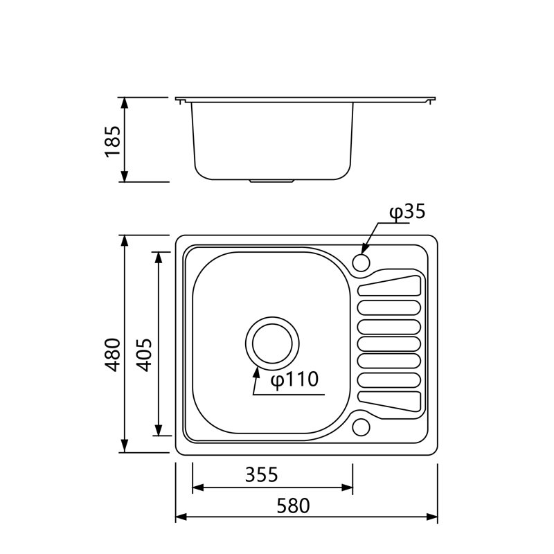 Belfry Kitchen Heracles 480mm W Single Bowl Stainless Steel Drop-In Kitchen Sink with 2 Faucet Holes