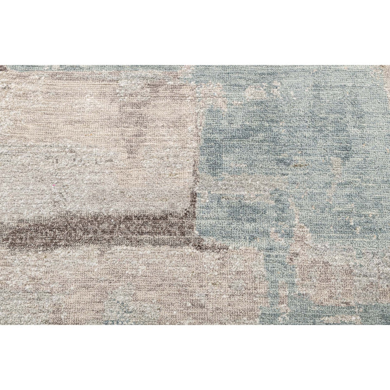 Hand Knotted Abstract Area Rug in Blue/Charcoal/Beige, Rectangle 12' x 15'