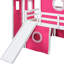 Lit mezzanine double rose avec glissoire, tour et tente de pin fermée-182348070