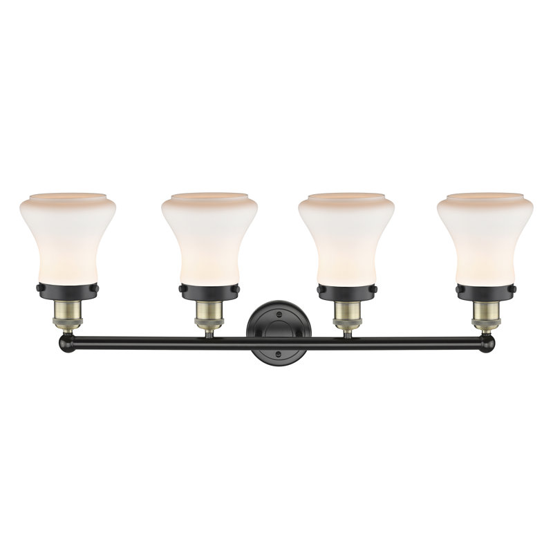 Éclairage pour meuble-lavabo à 4 lumières à intensité variable Asadbek, Blanc mat, Laiton antique noir