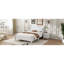 Charmant lit plateforme en bois blanc de taille double avec un style rétro et un support à lattes en bois solide