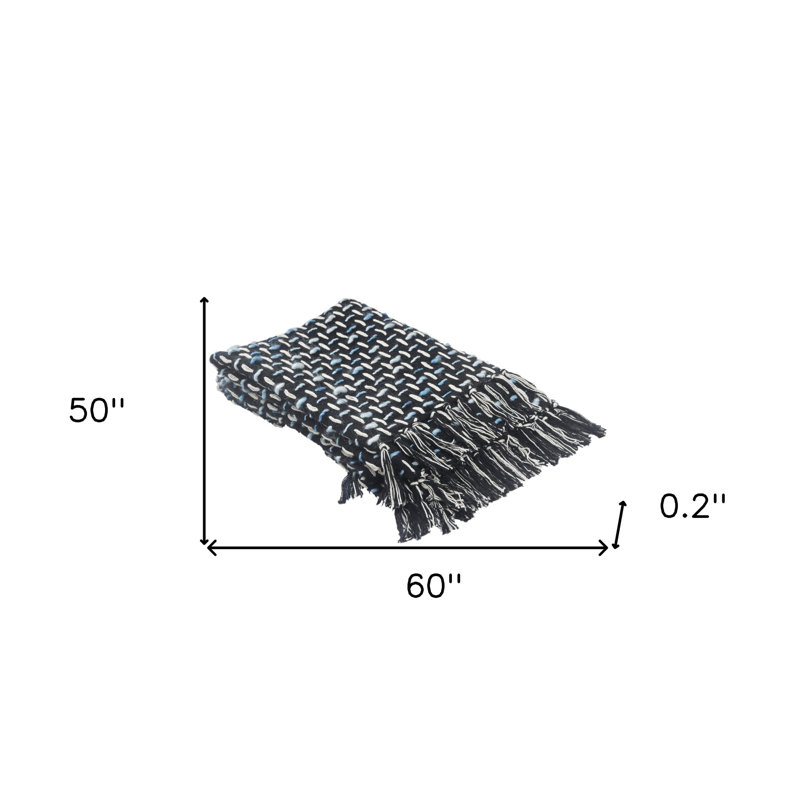 Jeté géométrique en coton tissé noir et bleu