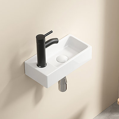 Lavabo en céramique à droite sans robinet et drain mural avec petit lavabo rectangulaire pour vestiaire