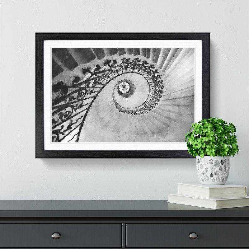 Spiral Staircase - Picture Frame Painting Print, 62cm H x 87cm W x 2cm D, Black Framed