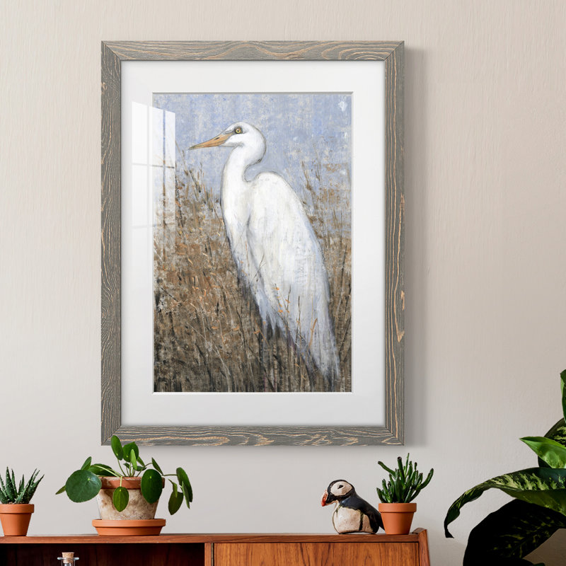 Cadre blanc mat Premium Heron II prêt à accrocher, H 31,5 po x l 23,5 po x P 1 po, Papier avec cadre gris, Blanc