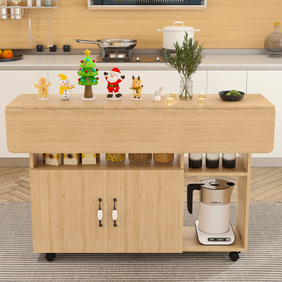 Multifunctional Extendable Folding Dining Table With Wheels, Movable Foldable Dining Table With 2 Drop Leaves And Storage Space, Space Saving Rectangle Collapsible Table For Small Spaces, Brown(11.81"W-27.65"W)
