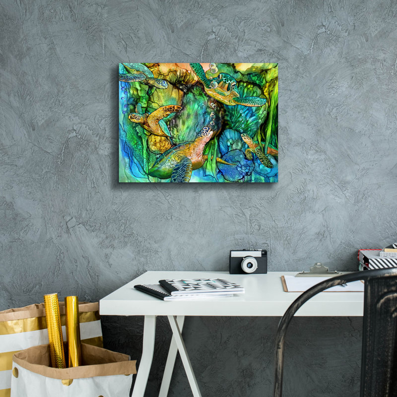 «Sea Turtle Garden» par Carol Cavalaris, art mural sur toile, 16 po x 12 po