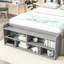 Full Size Bed With Grey Tone And Stable Bookcase Headboard For Storage Finish, Multifunctional