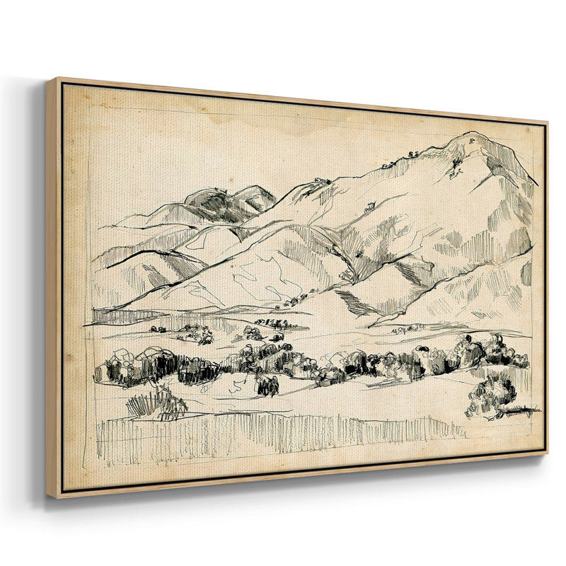 Croquis de montagne I, H 27 po x l 41 po x P 2 po, Toile avec cadre en bois naturel, Pas de tapis