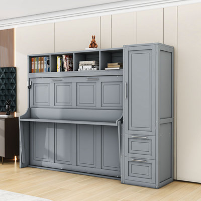 Lit escamotable en bois avec 2 tablettes et 2 tiroirs Tandie
