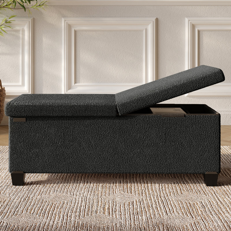 Vérrant Boucle Storage Ottoman Bench, Black, 15"H x 43"W x 15"D