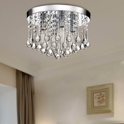 Crosland 4 - Light 11.8" Chrome Flush Mount with Clear Crystal Drops