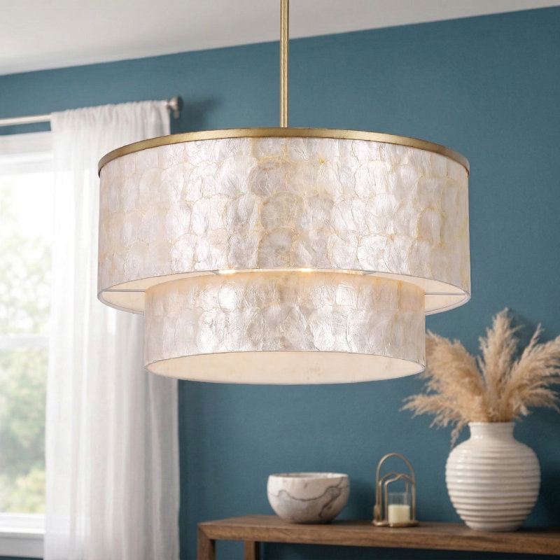22" 4-Light Tiered Capiz Shell Drum Chandelier, 1 Tiers, 12" H x 22" W x 22" D