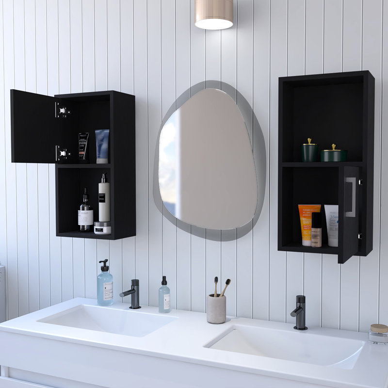 Wall Mounted Black Bathroom Cabinets With Open Shelf - Functional Option Piece, Black